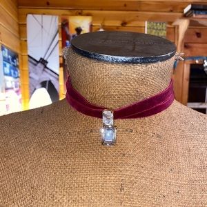 Maroon Velvet Sparkle Choker Necklace